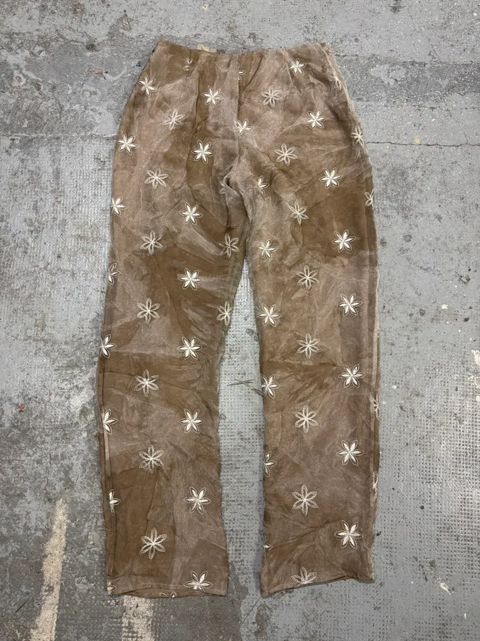 1990s Emporio Armani Beige Mesh Star Pants - Image 6