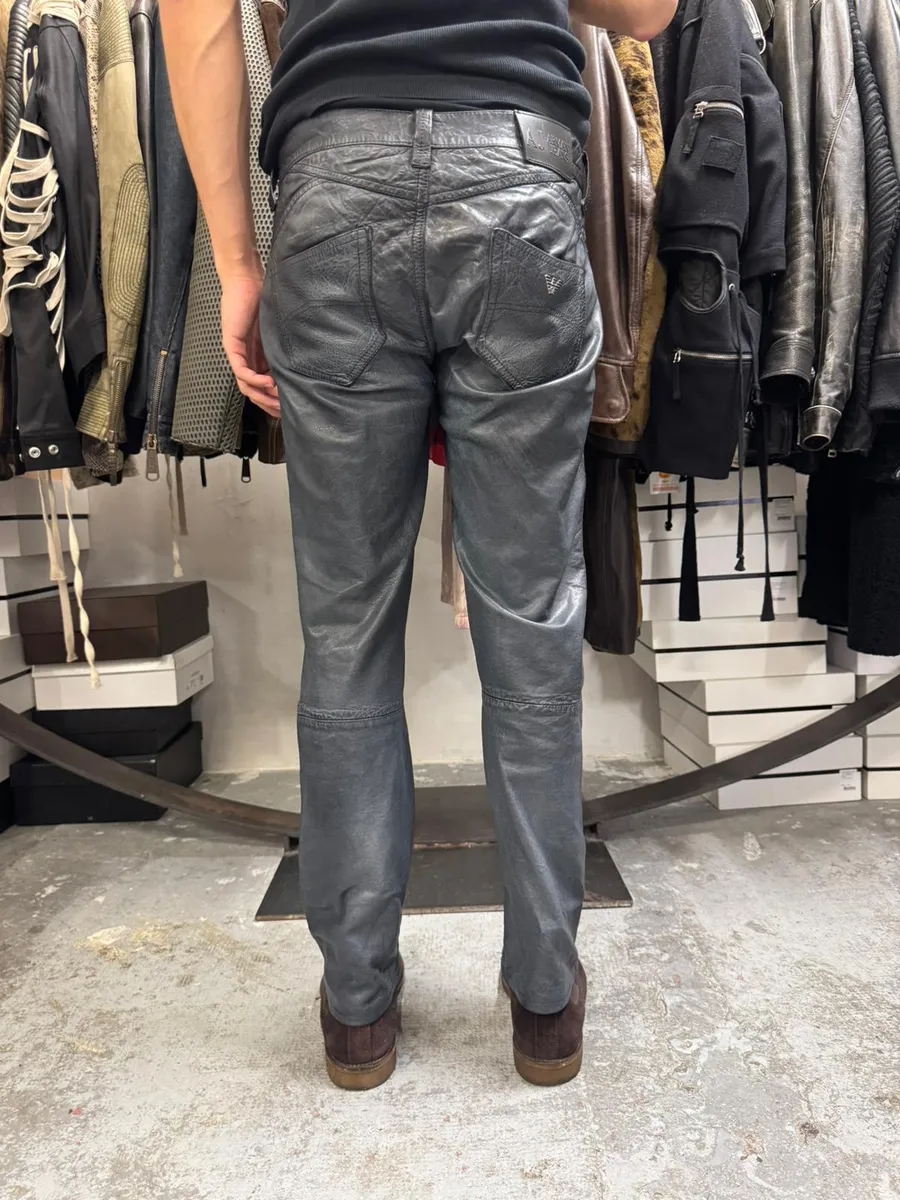 2000s Armani Navy Lamb Leather Slim Pants - Image 3