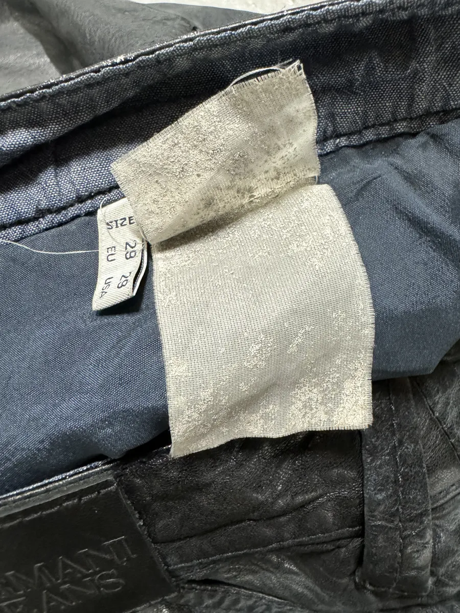 2000s Armani Navy Lamb Leather Slim Pants - Image 9