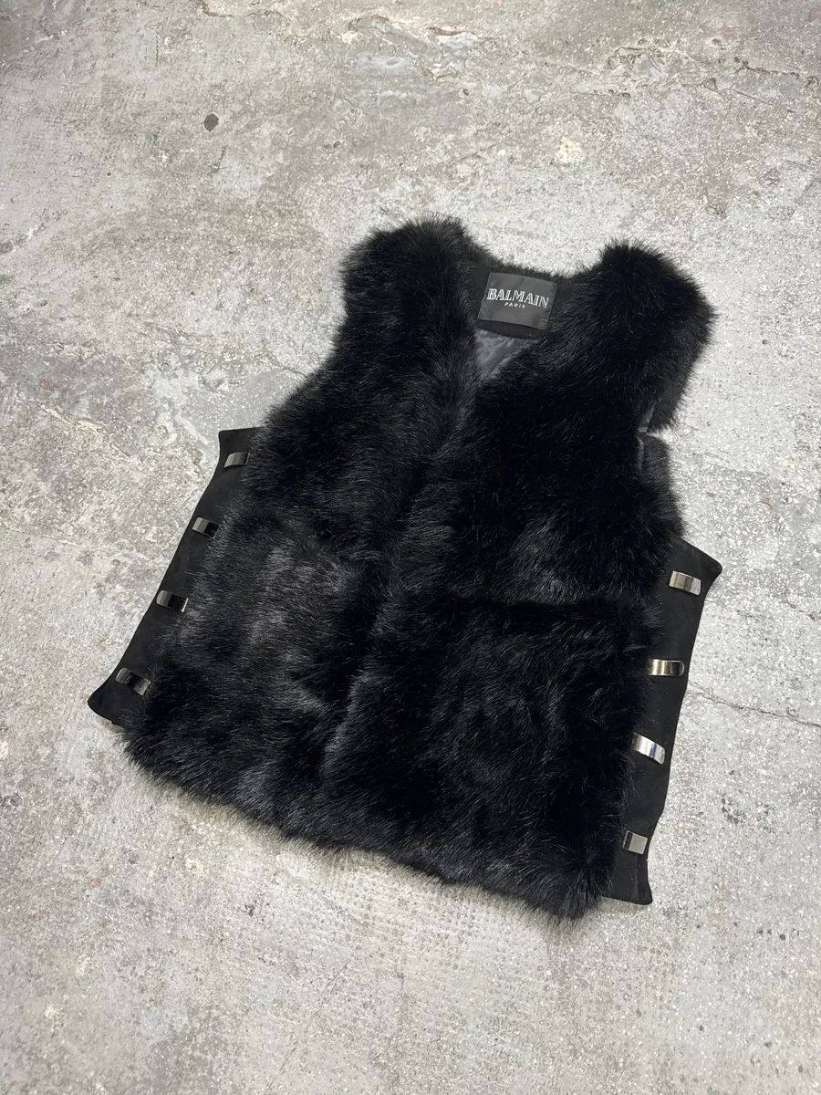 2000s Balmain Black Faux Fur Detachable Vest Jacket - Image 3