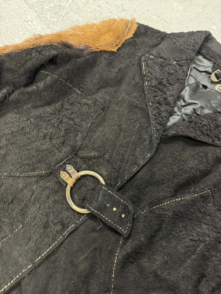 2000s Cavalli Black & Brown Fur Effect Distressed Blazer - Image 7