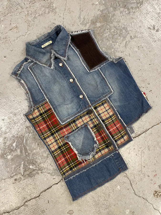 2000s Jean Paul Gaultier Asymmetrical Patchwork Wool Denim Jacket - Image 5