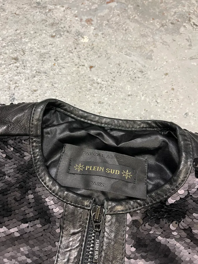 2000s Plein Sud Black Sequin Leather Jacket - Image 11