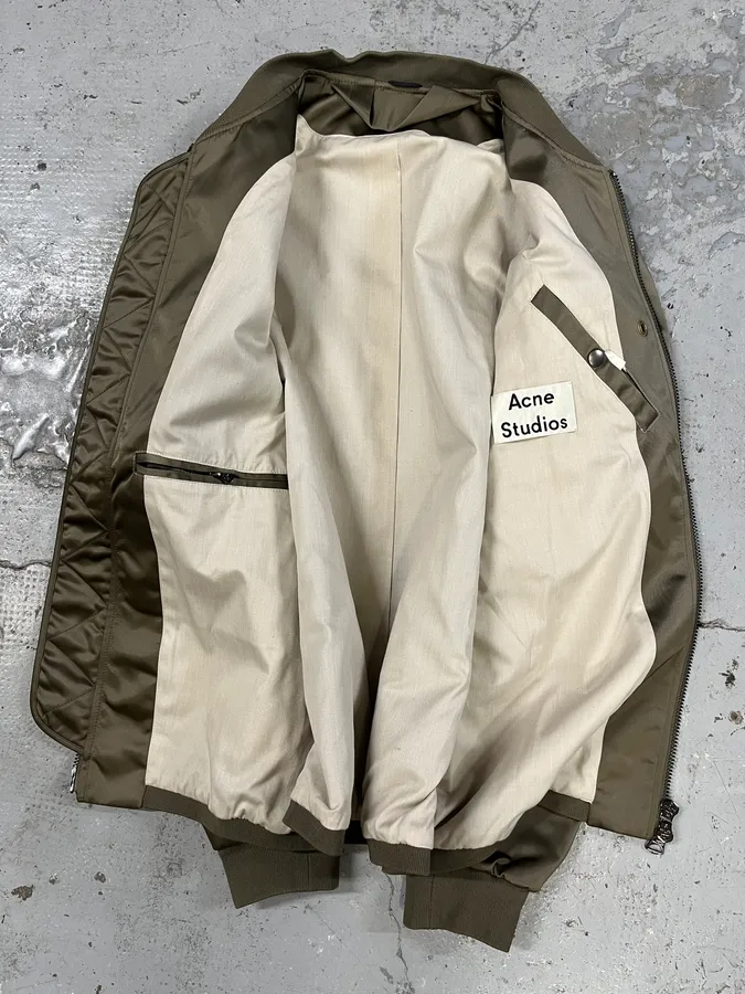 AW2016 Acne Studios Shiny Olive Nylon Light Bomber Jacket - Image 6