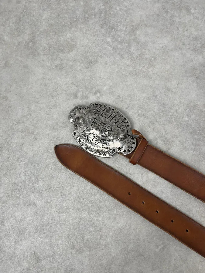 AW2016 Gucci Blind for Love Brown Leather Belt Rodeo Grey Buckle - Image 3