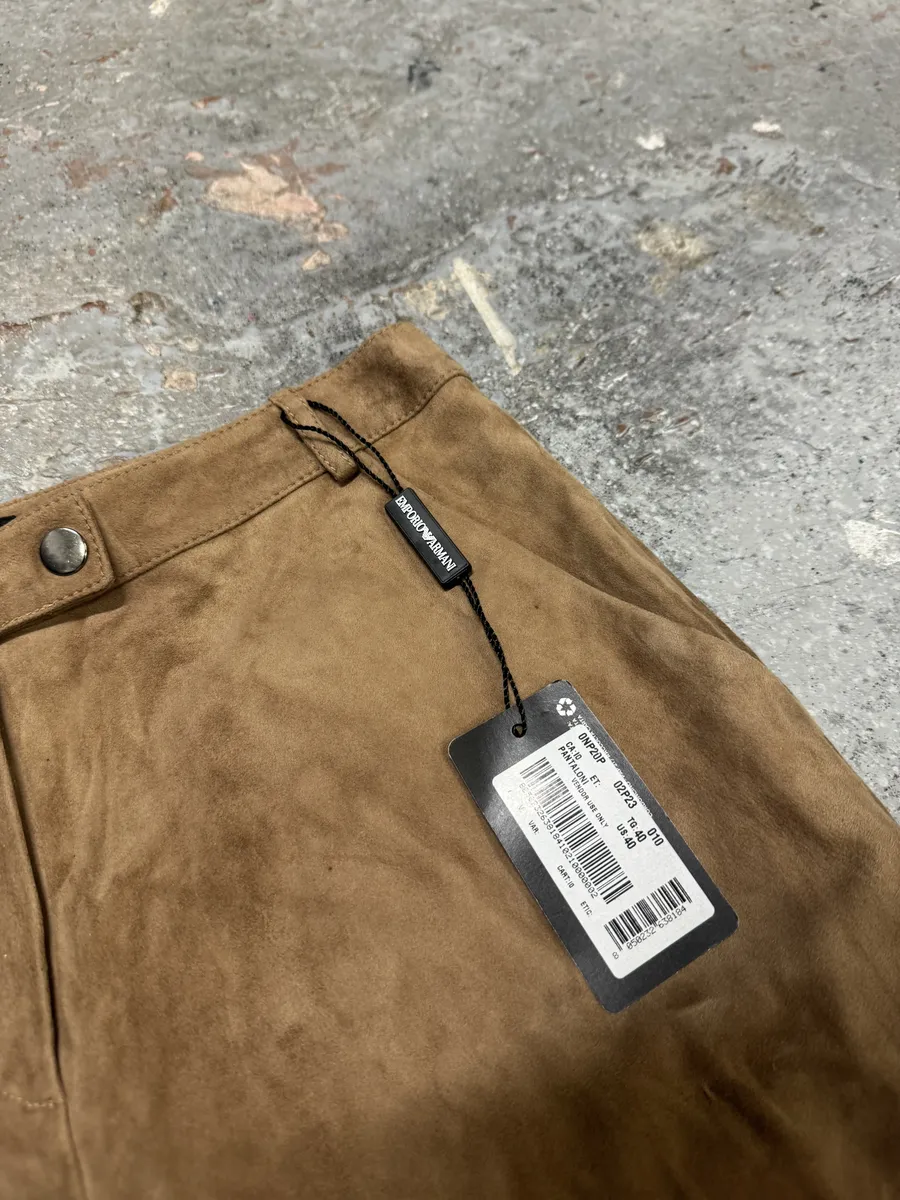 AW2020 Emporio Armani Suede Beige Leather Pants - Image 11