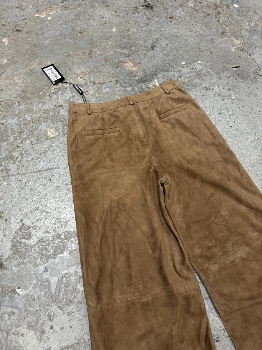 AW2020 Emporio Armani Suede Beige Leather Pants - Image 8