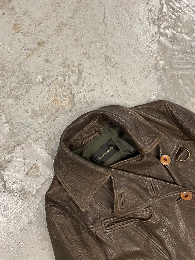 FW2003 Plein Sud Asymmetrical Avant-Gardist Leather Trench Jacket - Image 3