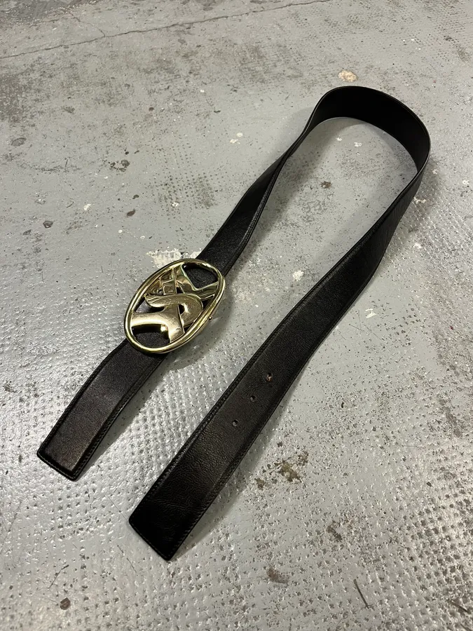 FW2003 Yves Saint Laurent Golden YSL Logo Buckle Black Leather Belt - Image 4
