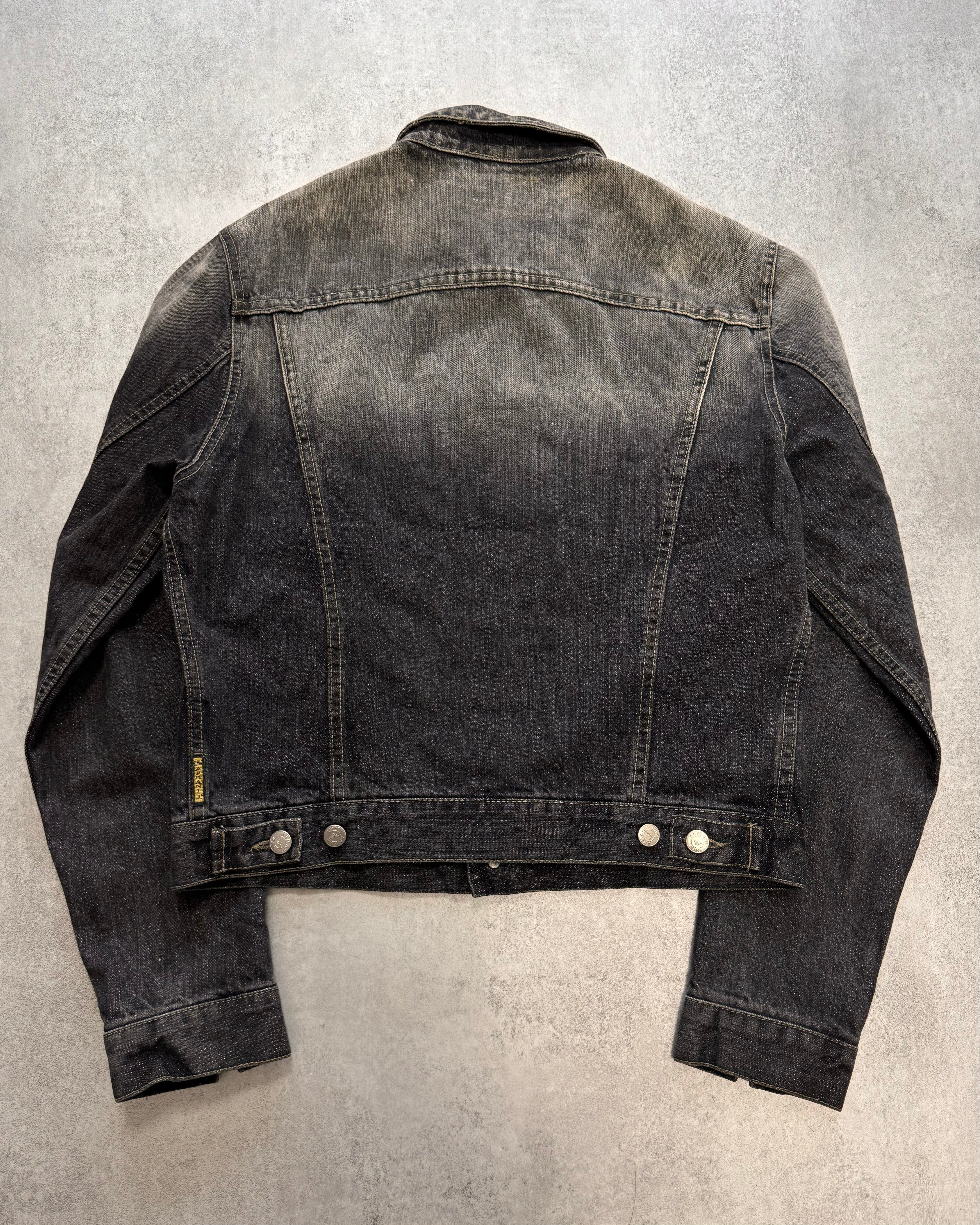 2000s Armani Bleached Denim Biker Jacket - Image 3