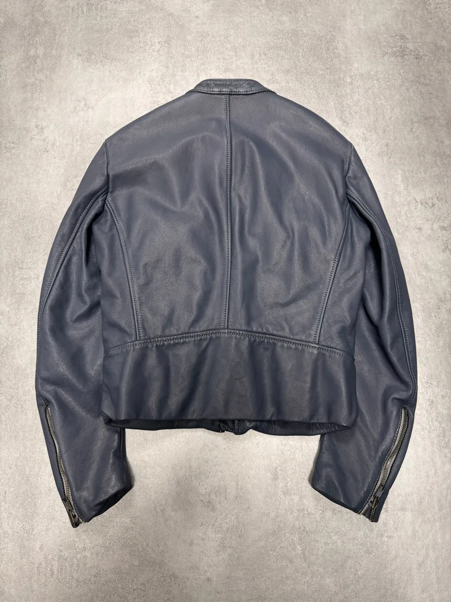 SS2008 Maison Margiela 5-Zip Biker Navy Leather Jacket - Image 3