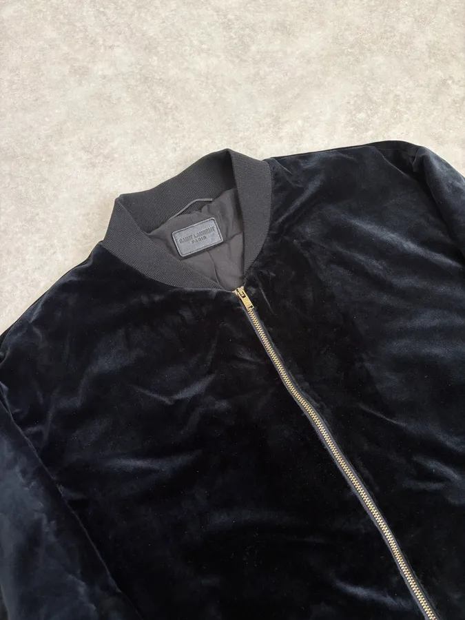 SS2016 Saint Laurent Musical Note Black Velvet Bomber Jacket - Image 6
