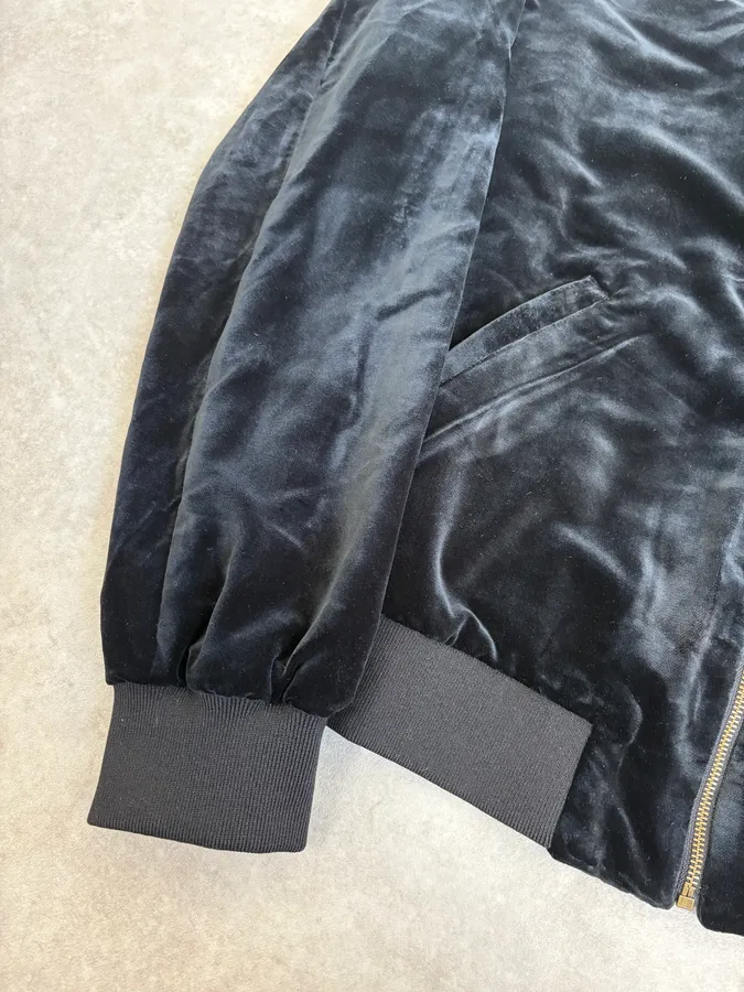 SS2016 Saint Laurent Musical Note Black Velvet Bomber Jacket - Image 8